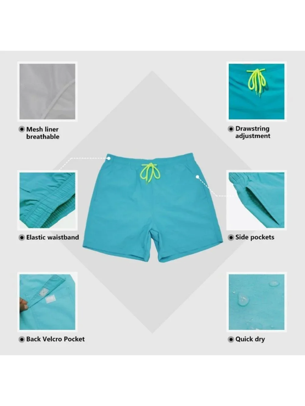Quick Dry Men's Swim Trunks with Pockets | Adjustable Waist, Mesh Lining, Beach